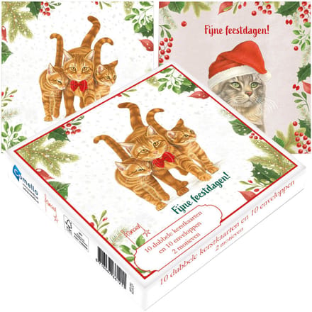 Kerstkaarten - Franciens katten - Kerstmuts & kat met strikje - 10st.