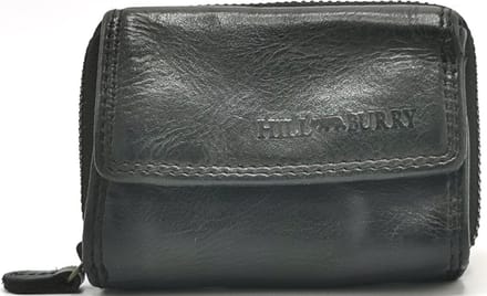 Hillburry Miniportemonnee Gewassen Leer zwart - (bxhxd) ca. 9,5cm x 7cm x 2cm