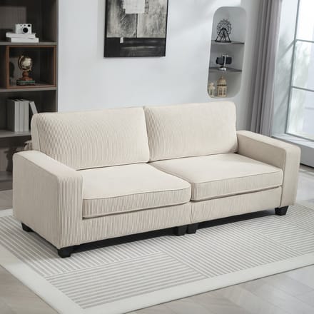 MODFU Driezitsbank - Binnenvering En Armleuningen - Voor Woonkamer - Polyester - Crèmewit - 227 X 84 X 87 Cm