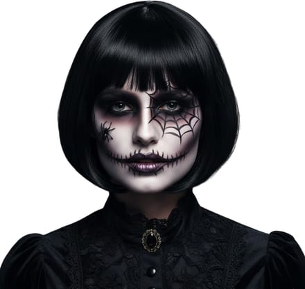 Boland Halloween pruik - zwart - dames - boblijn pruik - horror - verkleden - halloween