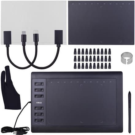 10x6 inch professionele grafische tekentablet 12 sneltoetsen met 8192 niveaus Batterijloos Package 5 zwart