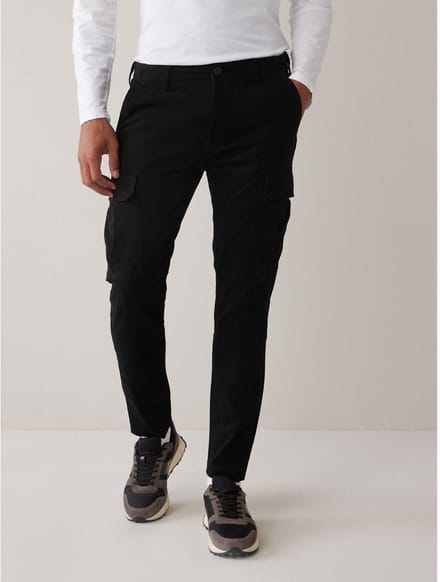 Next - Heren - Slim Fit - Katoenen cargostretchbroek - Zwart