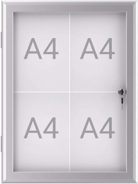 Showbox voor Presentaties 4 x A4 met Aluminium Frame en Glazen Deur