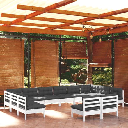 vidaXL - 12-delige - Loungeset - met - kussens - massief - grenenhout - wit