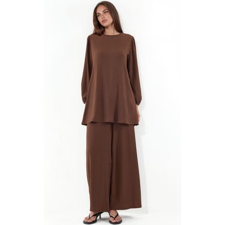 Gelaagde Lange Mouwen Tuniek en Wijd Been Broek Set