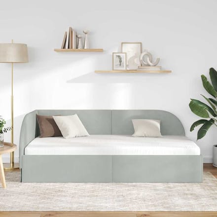 vidaXL - Hoek - Bed - Frame - Lichtgrijs - 90 - x - 200 - cm - Fluweel