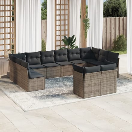 vidaXL - 12-delige - Loungeset - met - kussens - poly - rattan - grijs