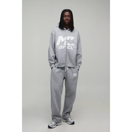 Oversized Trainingspak Met M-ster Ritshoodie En Rechte Pijpen | Grey Marl | Size Medium