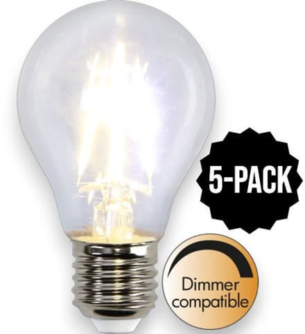 5-Pack | Standaard bol - E27 - 4W - Extra Warm Wit - 2700K - Dimbaar - Filament - Helder
