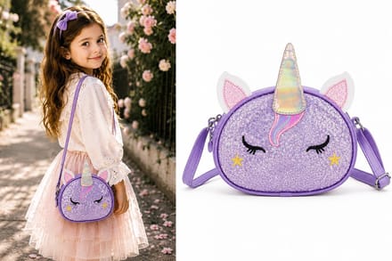 Meisjes Schoudertas – Unicorn – Paars – Pailletten Tas – Verstelbaar & Rits