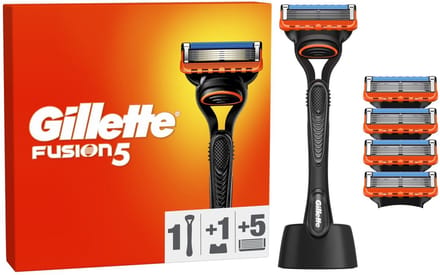 Gillette Fusion5 scheermes, 1 stuk, vervangende scheerkoppen, 5 stuks & gratis standaard, 1 set