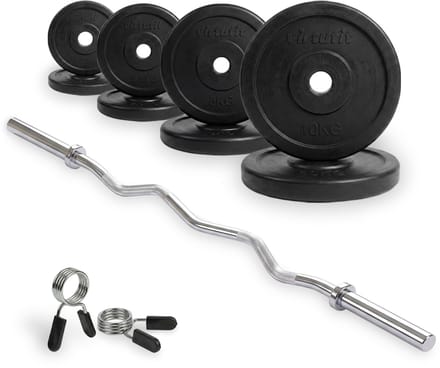 VirtuFit Rubberen Halterset - EZ Curlstang - Veerclip - 30 mm - 43 kg