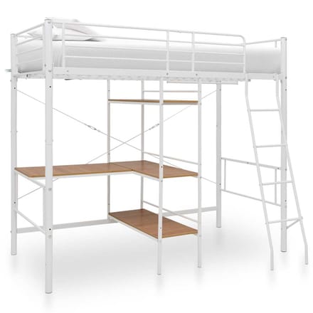 vidaXL - Stapelbedframe - met - tafel - metaal - wit - 90x200 - cm