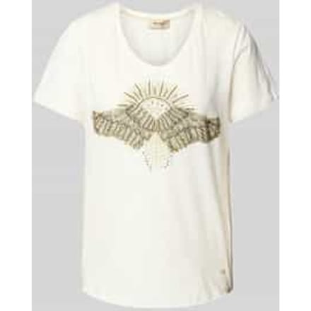 T-shirt met geribde V-hals, model 'Nadine'