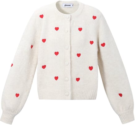 Comfortabel Gebreid Dames 'Hart Cardigan' met Hartjesmotief - Wit - Maat L/XL