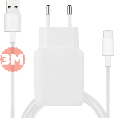 3A USB Lader met USB C Kabel - 3 Meter - 3x Sneller Opladen - Quick Charge 3.0 - 18W USB Snellader