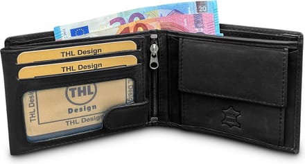 THL Design - Portemonnee Heren - Billfold - Echt Leer - 10 Pasjes - Zwart