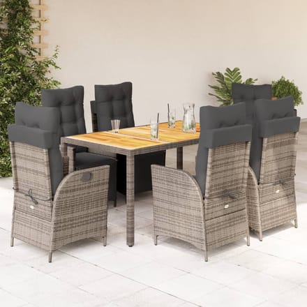 vidaXL - 7-delige - Tuinset - met - kussens - poly - rattan - grijs