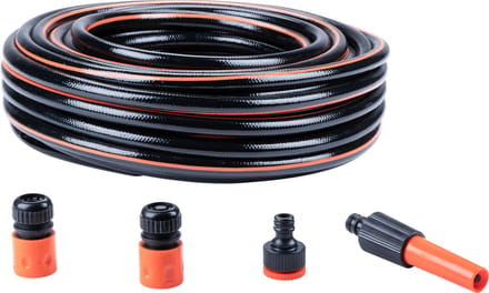 BLACK+DECKER Tuinslang met Koppelingen - Tuinslang Koppelingen Set 5 Stuks - 25 Meter - Max. 6Bar - PVC - Zwart/Oranje
