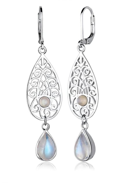Elli Dames Oorbellen Tropfen Ornament Orientalisch Mondstein 925 Silber