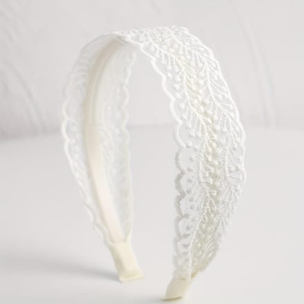 Bandeau uni polyvalent en dentelle brodée beige