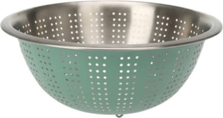 Excellent Houseware RVS keuken vergiet/zeef - afgieten etenswaren - mintgroen - 27 x 12.5 cm