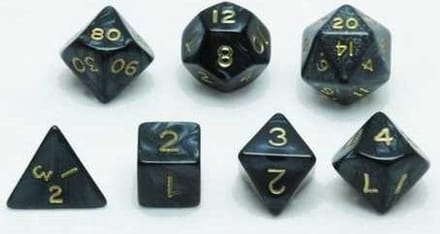 HOT Games dobbelstenen set grijs marmer parelmoer - 7 stuks - dobbelspel.
