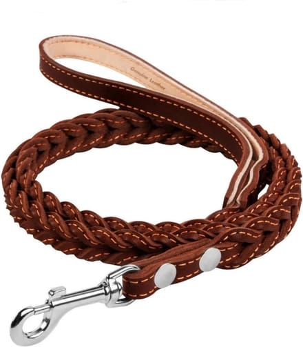 WAUDOG Classic Hondenriem - Gevlochten (plat) - Leder - Bruin - Breedte: 20 mm - Lengte: 122 cm