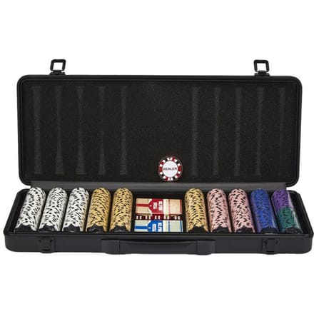 Pokerset 500 Chips 14 gram - Zwarte Aluminium Koffer - Speelkaarten - Dealer Button - Dobbelstenen - Engelhart