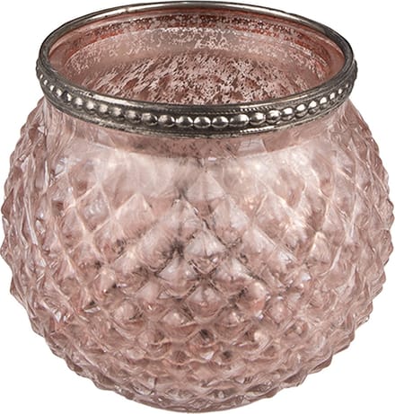 Clayre & Eef Theelichthouder Ø 10x9 cm Roze Glas