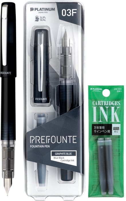 Platinum - Prefounte Vulpen - Fine - Graphite Blue - Met Groene vullingen