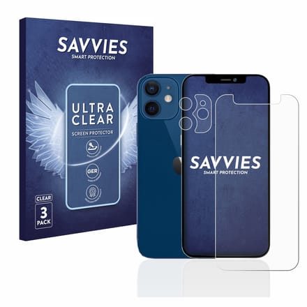 Savvies - Screenprotector voor Apple iPhone 12 mini (Voor+Camera) - Folie Beschermfolie transparant 6 Stuks