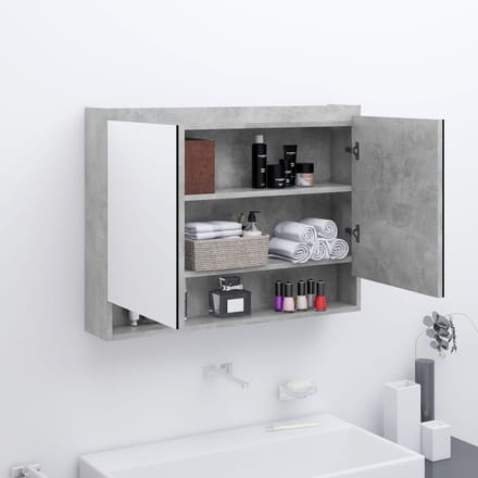 vidaXL - Badkamerkast - met - spiegel - 80x15x60 - cm - MDF - betongrijs