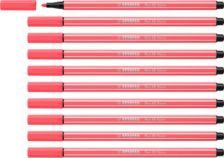 STABILO Pen 68 - Premium Viltstift - Neon Rood - Doos 10 stuks