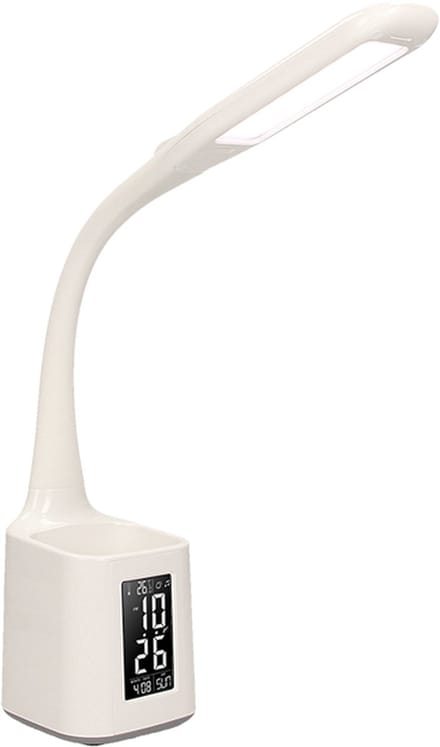 KORAL LED bureaulamp in het wit - Noodpakket - Multifunctioneel LCD scherm - Pennenbak - Touch-bediening