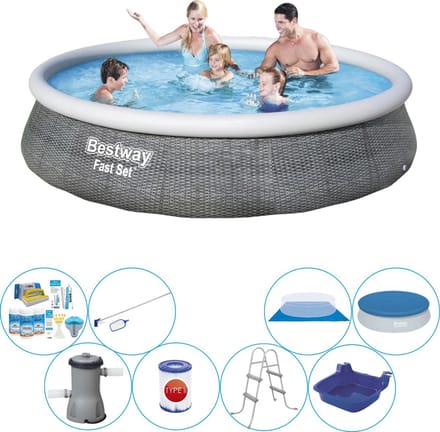 Fast Set Rattan Rond 396x84 cm - Zwembad Inclusief Accessoires