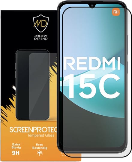 MobyDefend Screenprotector - Geschikt voor Xiaomi Redmi 15C 5G - Screensaver Met Zwarte Randen - Gehard Glas