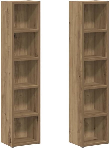 Set van 2 CD Opbergkasten met 5 Vakken - Eikenhout Kleur Decoratief