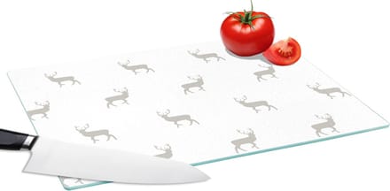 Glazen Snijplank - 39x28 - Patronen - Hert - Wit - Snijplanken Glas