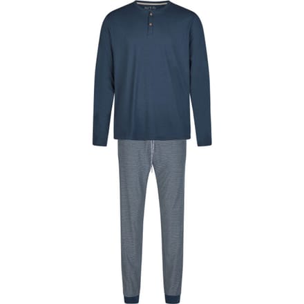 Phil & Co Heren Winter Pyjama Set Lang Donkerblauw Gestreept - Maat L