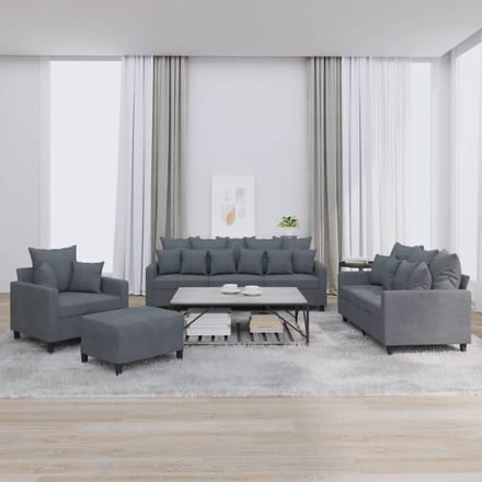 vidaXL - 4-delige - Loungeset - met - kussens - fluweel - donkergrijs