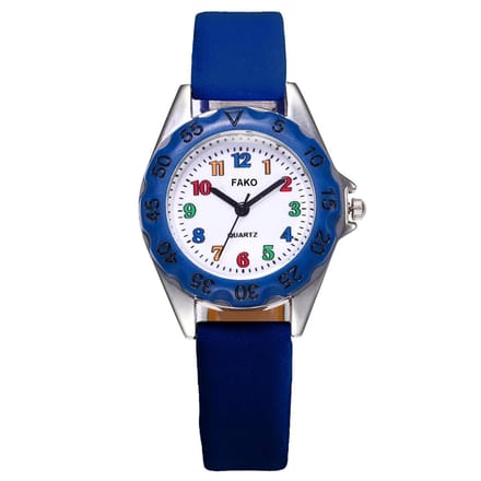 Fako® - Kinderhorloge - Canvas - Regenboog - Royal Blauw