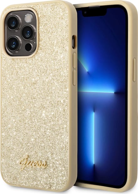 GUESS Glitter Script Case for iPhone 14 Pro - Gold