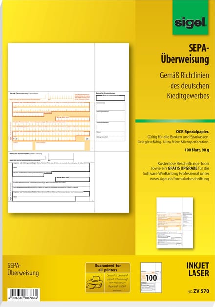 Sigel PC-SEPA-overschrijving/ZV570 A4 speciaal OCR-papier, MP 90 g inh. 100 vel