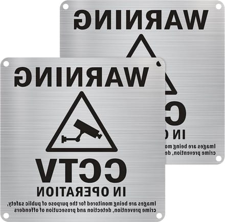 2x CCTV Videobewaking Bord Rechthoekig Metaal 15x15 cm Zelfklevend