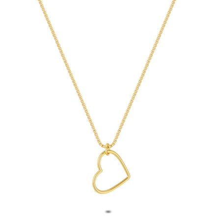 Twice As Nice Halsketting in goudkleurig edelstaal, open heart 50cm+5cm
