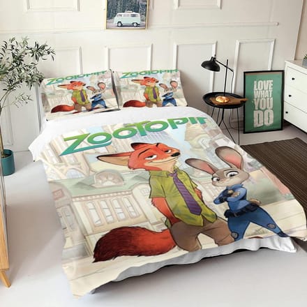 Zootopie Judy Nick Ensemble de housse de couette Couette Literie Ensemble de literie 3D pour enfants Ensemble 3 pièces 1 housse de couette Taille King 180*220cm 3pcs
