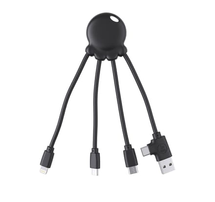 Xoopar, Octopus 4-in-1 Oplaadkabel 10.5W - USB-A/USB-C/Lightning/Micro - 15cm, Zwart