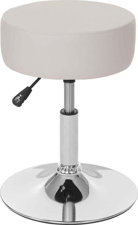 Kruk MCW-C22, make-up krukje, in hoogte verstelbaar Ø 35cm ~ kunstleer, crème
