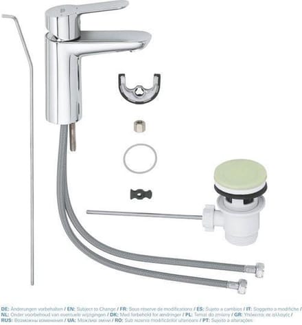 GROHE BauEdge Wastalfekraan S - Lage uitloop - Incl. Waste - Waterbesparend - Chroom